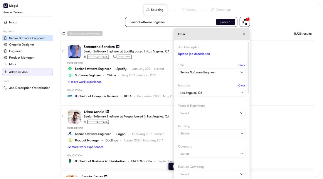 Streamlined filters screenshot